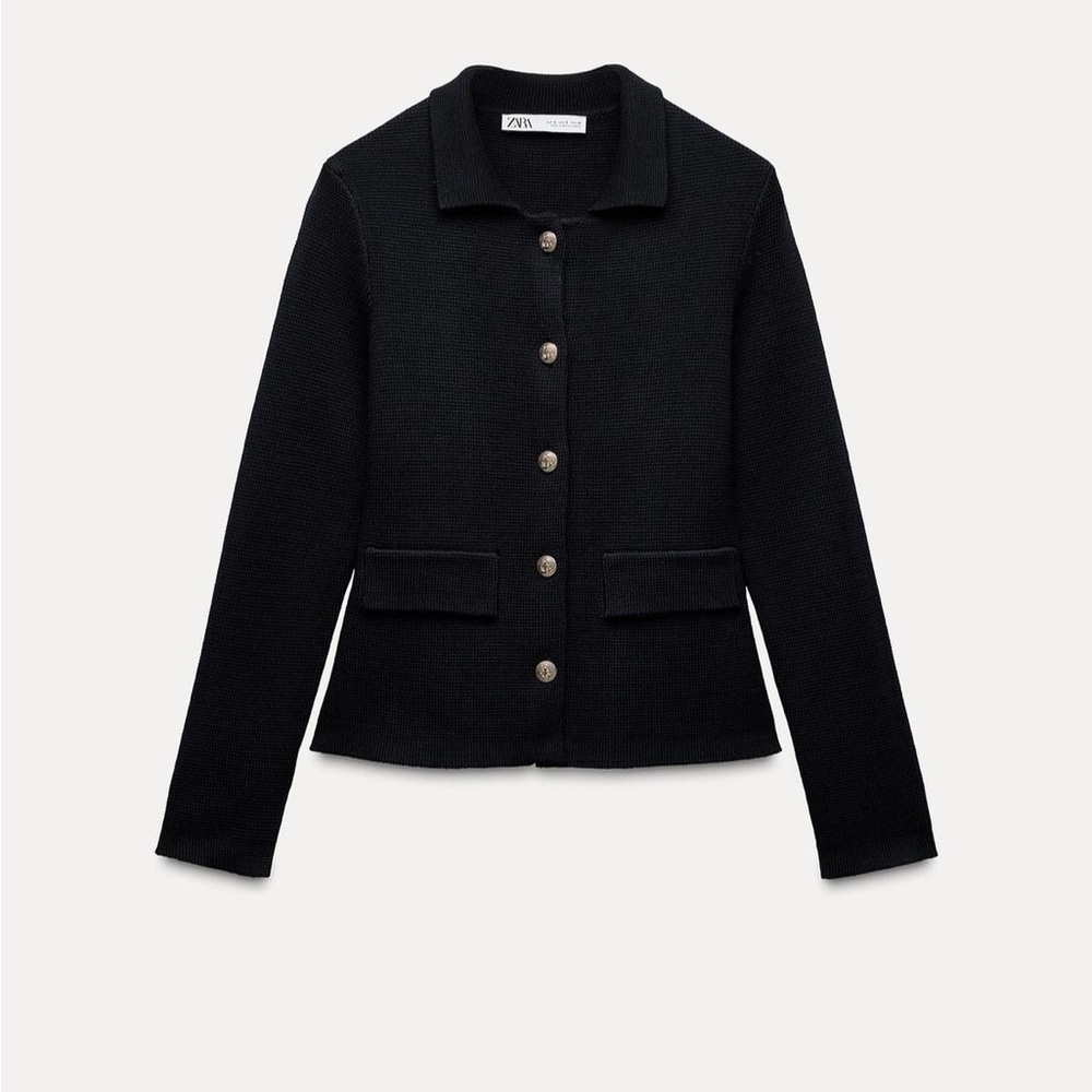 Zara blue dark navy Women's Jacket with gold buttons